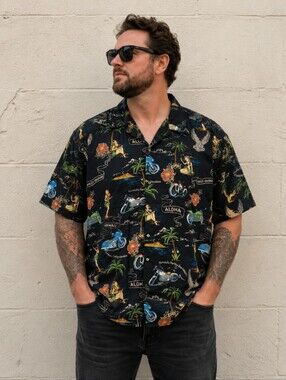 Harley-Davidson Vintage Mens Hawaiian Button-up Shirt Size 2XL Black Hula USA